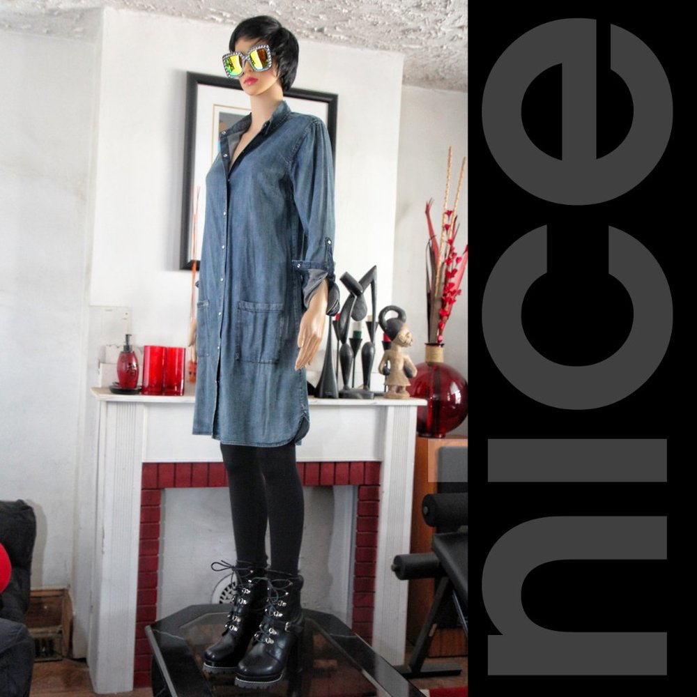 JUSTFAB LONG DENIM SHIRT - Picture 4 of 8